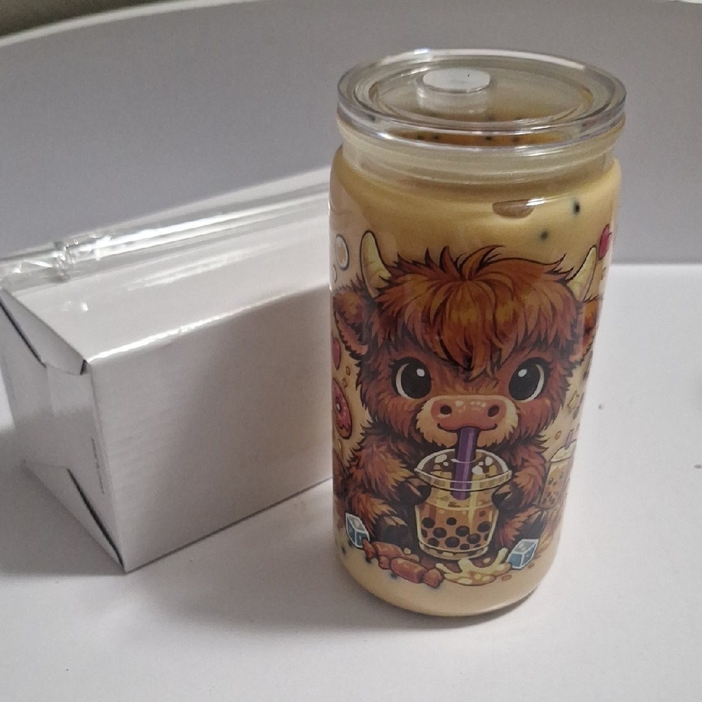 Boba Tea Style Cup with Highland Cow design